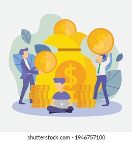 Investment Financial Business People Increasing Capital and Profits. Wealth and Savings with cartoon characters flat vector illustration
