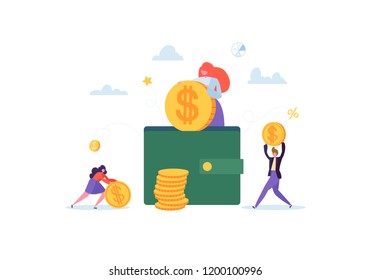 Investment Financial Concept. Business People Increasing Capital and Profits. Wealth and Savings with Characters. Earnings Money. Vector illustration