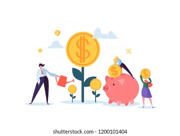 Investment Financial Concept. Business People Increasing Capital and Profits. Wealth and Savings with Characters. Earnings Money. Vector illustration