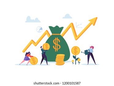 Investment Financial Concept. Business People Increasing Capital and Profits. Wealth and Savings with Characters. Earnings Money. Vector illustration