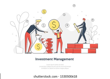 Investment Financial Concept. Business People Increasing Capital and Profits. Wealth and Savings with Characters. Earnings Money. Vector illustration