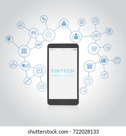 Investment Financial Internet Technology Concept. Light on smart phone and business technology icon with abstract electronic circuit background 