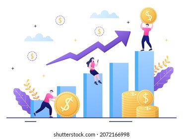 Investment Financial Success Freedom Flat Vector Illustration. Business People Increasing Capital and Profits by Managing Finances Well or Saving Coin
