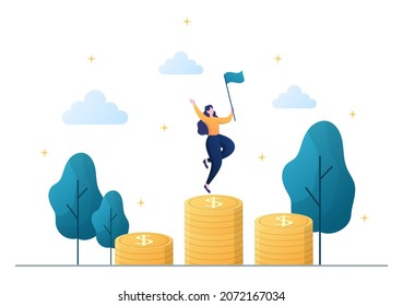 Investment Financial Success Freedom Flat Vector Illustration. Business People Increasing Capital and Profits by Managing Finances Well or Saving Coin
