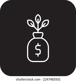 INVESTMENT Fintech startup money grow icons with black filled line style