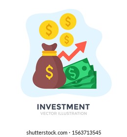 Inversión. Diseño plano. Inversión, gestión monetaria, capital, banca, crecimiento económico, conceptos de plan financiero. Ilustración del vector