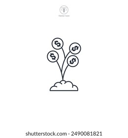 Investment, flower with dollar sign Icon theme symbol vector illustration isolated on white background