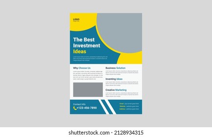 Investment Flyer Template Design. Finance Banking Poster Leaflet Template. Business Investment Flyer Design, Cover, A4 Size, Flyer, Print Ready