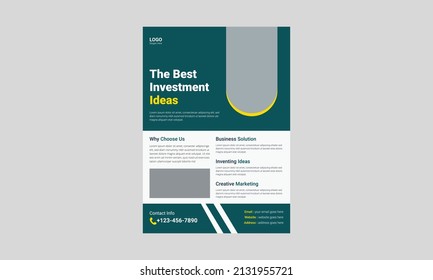 Investment Flyer Template Design. Finance Banking Poster Leaflet Template. Business Investment Flyer Design, Cover, A4 Size, Flyer, Print Ready