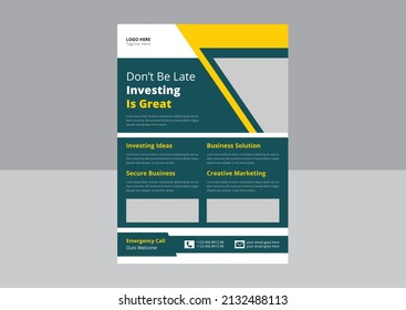 Investment Flyer Template Design. Finance Banking Poster Leaflet Template. Business Investment Flyer Design, Cover, A4 Size, Flyer Design.