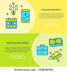 Investment flyer templates in line style with place for text. Banner with financial symbols. Vector illustration.