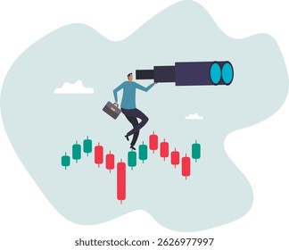 Previsão ou previsão de investimento, visão para ver a oportunidade de investimento, lucro futuro de ações e crypto trading.character para design.