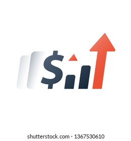 Investment fund performance report, interest rate graph, trade revenue boost, venture business growth strategy, dynamic stock market, data analytics, economy trend, risk assessment vector flat icon