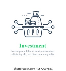 Investment Fund Strategy, Portfolio Diversification, Capital Allocation, Secure Savings, Asset Growth, Financial Technology, Stock Market Account, Vector Line Icon