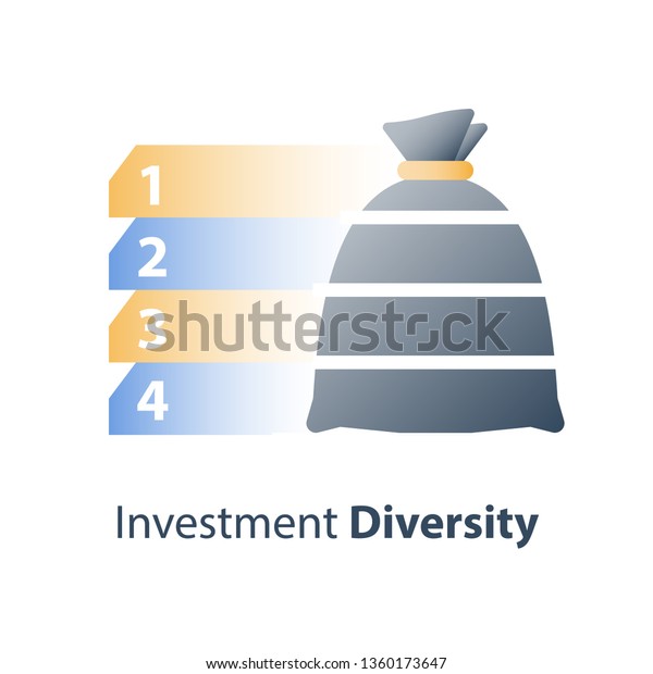 Investment fund structure, asset diversification,\
mutual fund concept, financial solution, stock market portfolio,\
hedge fund composition, capital consolidation, value distribution,\
vector icon