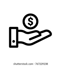 Investment Or Giving With Hand And Coin Money Dollar Icon Outline