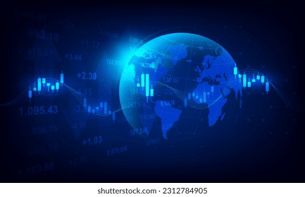 Investment global market concept with the world,Stocks chart on blue background