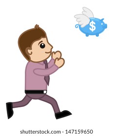 Investment Gone - Piggy Bank Flying - Vector Illustration