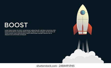 Investment growth boosting profit earning, increase market return or boost growth, growing fast, startup launch project or improvement concept, businessman riding rising up arrow with rocket booster