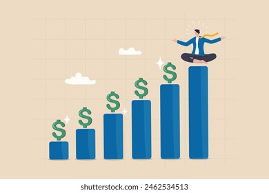 Investment growth, compound interest or dividend investing, profit earning from stock market, pension fund or saving, capital gain concept, businessman with grow graph and dollar sign profit return.