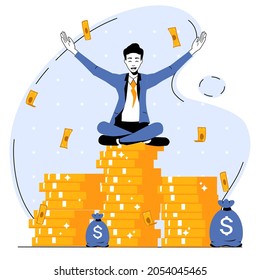 Investment Growth Concept. Illustration of an Investment Guru. Return on investment, income growth, budget planning, investing advisor, revenue broker vector flat concept design.