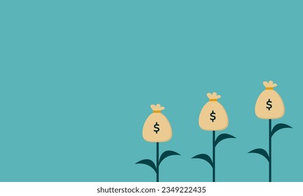 Investment Growth. Depicted with a dollar bag resembling flowers and plants.