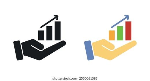 Investment growth icon set in black and colored version