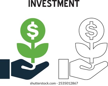 Investment growth icon vector and outline icons, Solid, white background