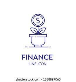 Investment growth line icon, business and finance, coin plant sign vector graphics. 
