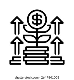 Beleggingsgroei lijn pictogram, overzicht symbool voor financieel gewin, marktsucces, waardevermeerdering van kapitaal, economische opleving, en de accumulatie van rijkdom. Vectorteken pictogram.