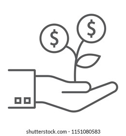 Investment growth thin line icon, finance and banking, investment sign, vector graphics, a linear pattern on a white background, eps 10.