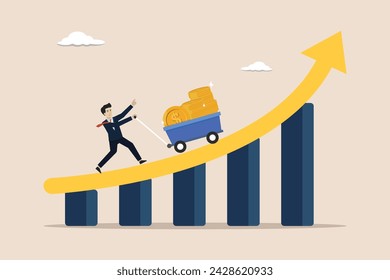 Investment growth, wealth management, passive income or harvest profit or dividend, earning money or prosperity concept, smart entrepreneurs bring a lot of coins to the rising charts.