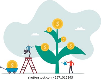 Investment growth, wealth management or savings to gain interest, passive income or harvest profit or dividend, earning money or prosperity.business concept.flat character.