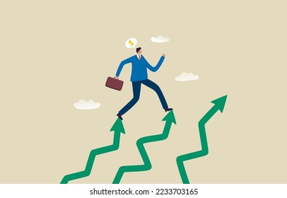 Investment growth or wealth. Successful businessman walking forward on growth. Illustration
