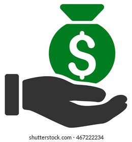 Investment Hand icon. Vector style is bicolor flat iconic symbol with rounded angles, green and gray colors, white background.