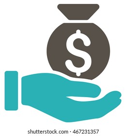 Investment Hand icon. Vector style is bicolor flat iconic symbol with rounded angles, grey and cyan colors, white background.