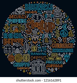 Investment handdrawn doodle vector illustration. Capital expenditure finance business commercial economics concept. E-currency, start up, real estate, security paper, precious metal investing
