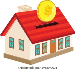 Investment home House and dollar coin isolated on white background