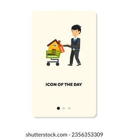 Investment in house flat vector icon. Money, buying house isolated vector. Renting and housing concept. Vector illustration symbol elements for web design and apps