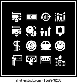investment icon. 16 investment vector set. coins, speedboat, businessman in improving business stats graphic and exchange icons for web and design about investment theme