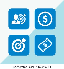 investment icon. 4 investment set with coin, banknote and target vector icons for web and mobile app