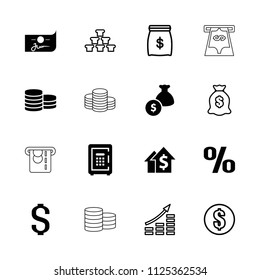 Investment icon. collection of 16 investment filled and outline icons such as safe, money sack, money, dolar growth, gold, coin. editable investment icons for web and mobile.