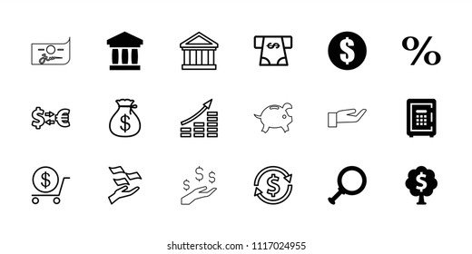 Investment icon. collection of 18 investment filled and outline icons such as money, safe, money tree, dollar, dollar search. editable investment icons for web and mobile.