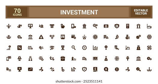 Investment icon collection. Related to investor, mutual fund, filled icons set, glyph for web and ui. Solid icons set. Vector illustration.