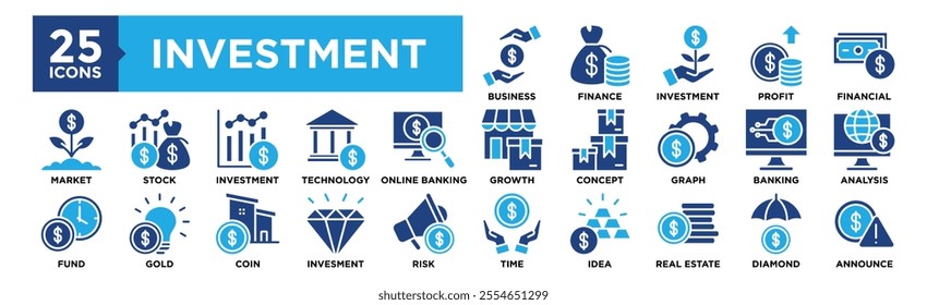 Investment icon collection set. Containing design Business, Finance, Investment , Profit, Financial	