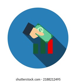 Investment Icon. Flat Circle Stencil Design With Long Shadow. Vector Illustration.