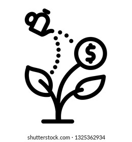 investment icon, outline black style, seo and business illustration