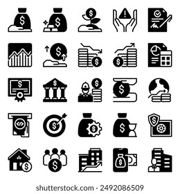 Investment icon set in 25 different shape for business, finance, and banking