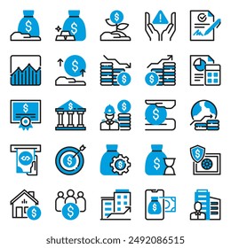 Investment icon set in 25 different shape for business, finance, and banking