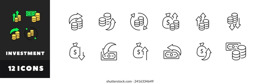 Investment icon set. Investment buttons. Linear style. Vector icons